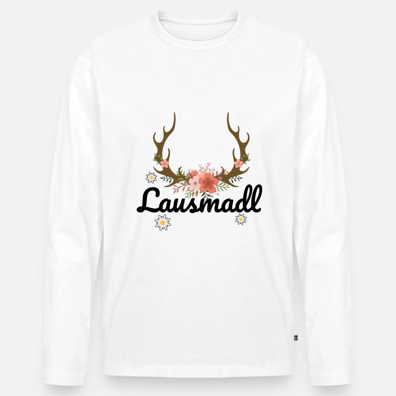 Lausmadl | Trachten Mode Dirndl - Männer Premium Bio Langarmshirt - Weiß
