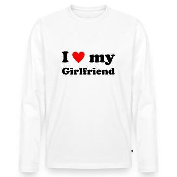 I love my Girlfriend - Heart - Loving - Romance - Männer Premium Bio Langarmshirt - Weiß - Vorne - Nico (187cm)
