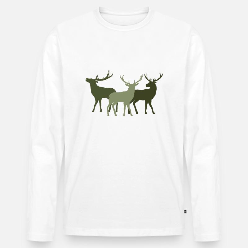 Hirsch - Männer Premium Bio Langarmshirt - Weiß