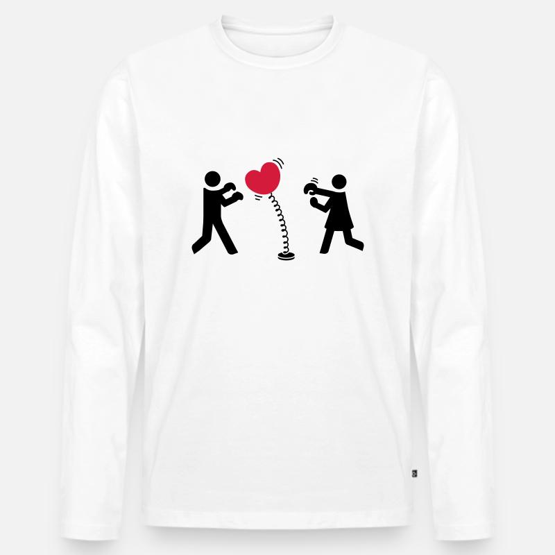 Herz boxen - Männer Premium Bio Langarmshirt - Weiß