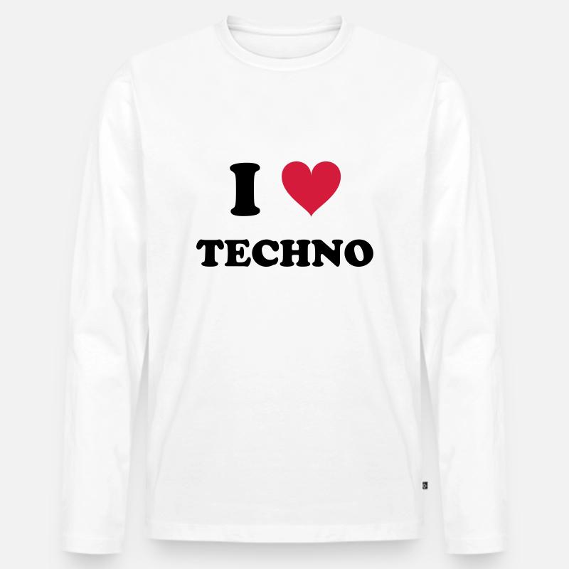 I LOVE TECHNO - Männer Premium Bio Langarmshirt - Weiß