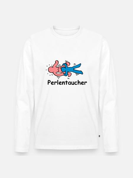 Perlentaucher - Männer Premium Bio Langarmshirt - Weiß