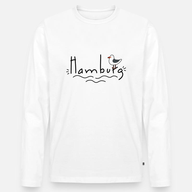 Hamburg mit Möwe - Männer Premium Bio Langarmshirt - Weiß