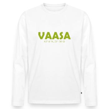 Vaasa Finlande - Coordonnées - Longitude - Latitude - T-shirt manches longues Premium bio Homme - blanc - Devant - Nico (187cm)
