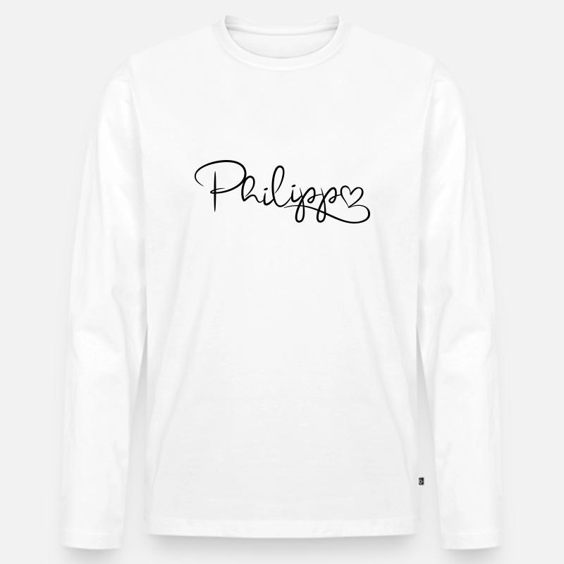Philipp Name Vorname Herzdekor - Männer Premium Bio Langarmshirt - Weiß