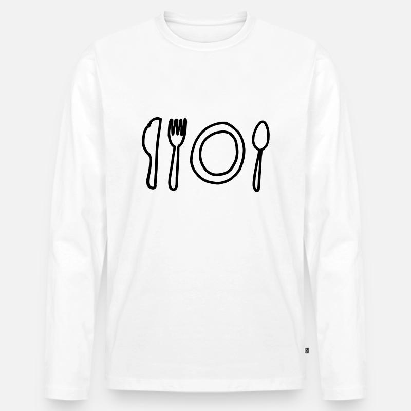 Besteck und Teller,Messer,Platte,Löffel,Teller, - Männer Premium Bio Langarmshirt - Weiß