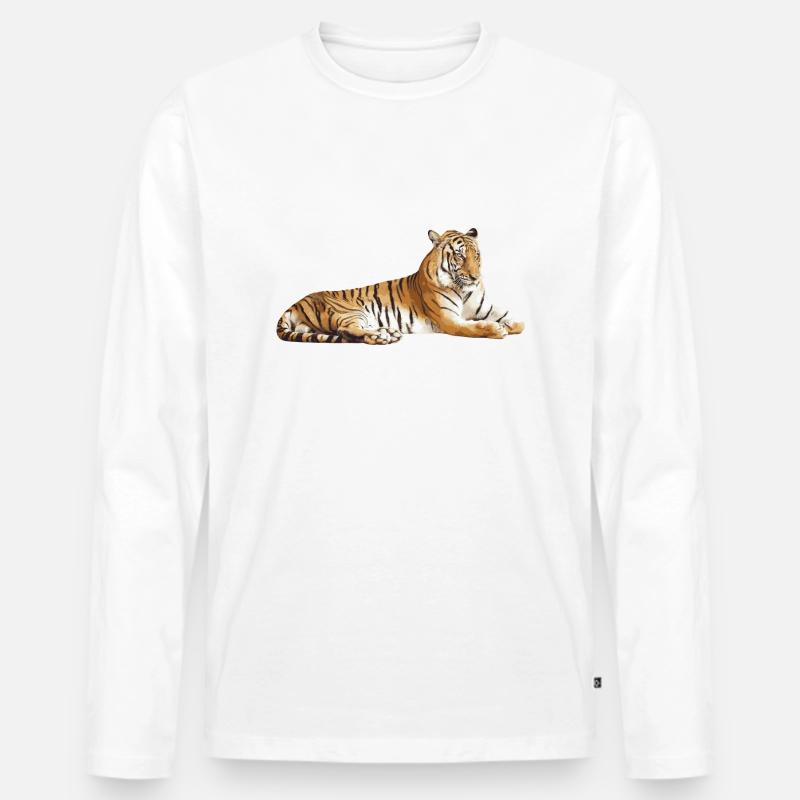 Tiger - Männer Premium Bio Langarmshirt - Weiß