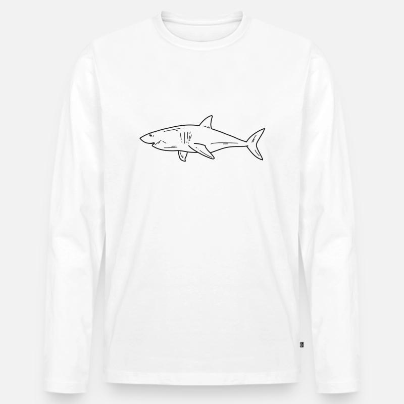 minimalistischer Hai - Männer Premium Bio Langarmshirt - Weiß
