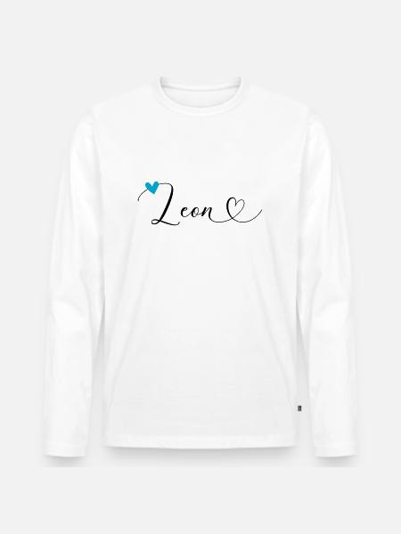 Leon Nom Prénom Calligraphie Coeur - T-shirt manches longues Premium bio Homme - blanc