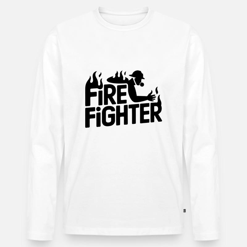 Fire fighter - Cool Hero Logo - Männer Premium Bio Langarmshirt - Weiß