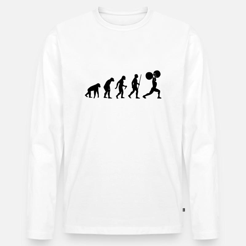 Human Evolution Weightlifting - Männer Premium Bio Langarmshirt - Weiß
