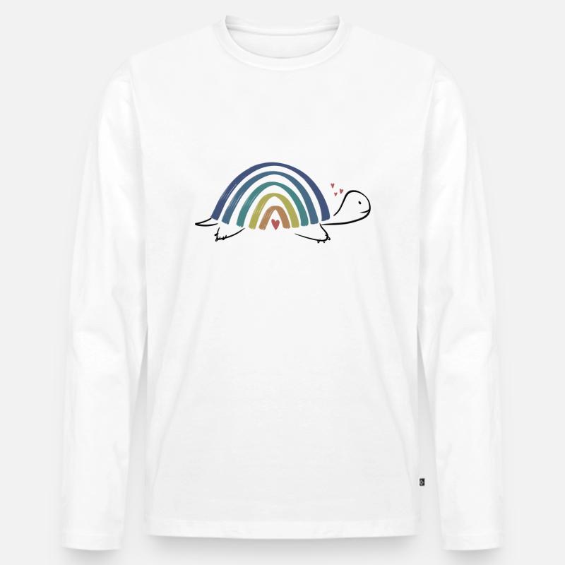 Schildkröte Regenbogen - Männer Premium Bio Langarmshirt - Weiß