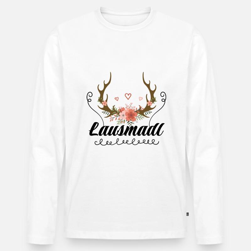 Lausmadl | Trachten Mode Dirndl - Männer Premium Bio Langarmshirt - Weiß