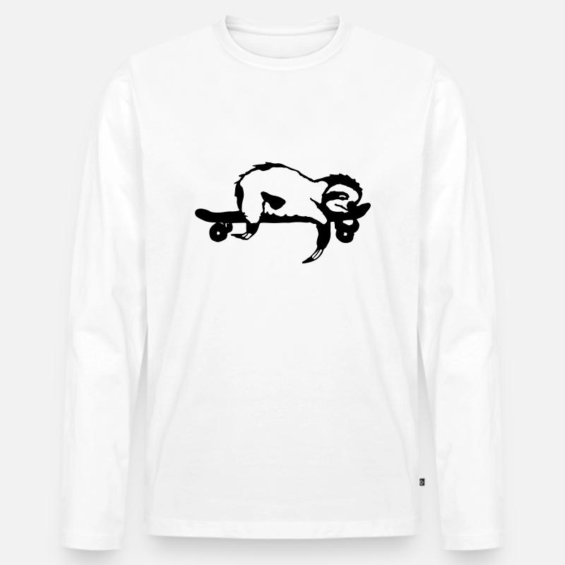 Faultier Skateboard Geschenkidee - Männer Premium Bio Langarmshirt - Weiß