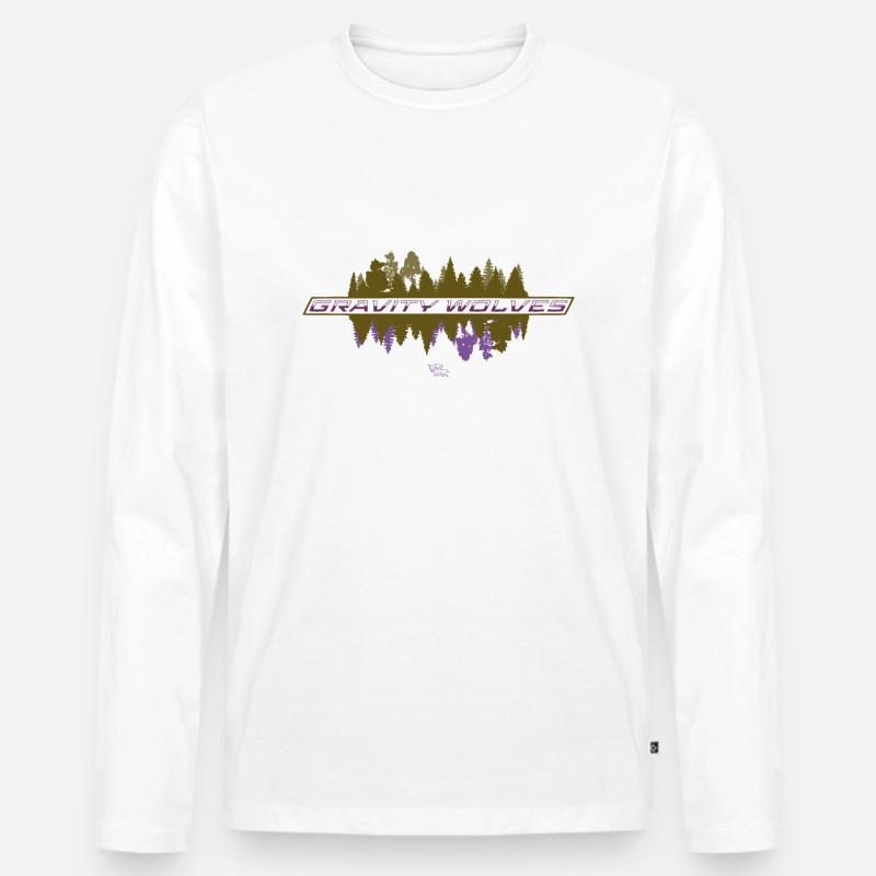 Gravity Wolves Woods reflected - Männer Premium Bio Langarmshirt - Weiß