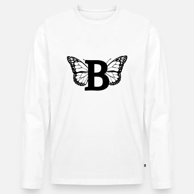 Buchstabe B Schmetterling - Männer Premium Bio Langarmshirt - Weiß
