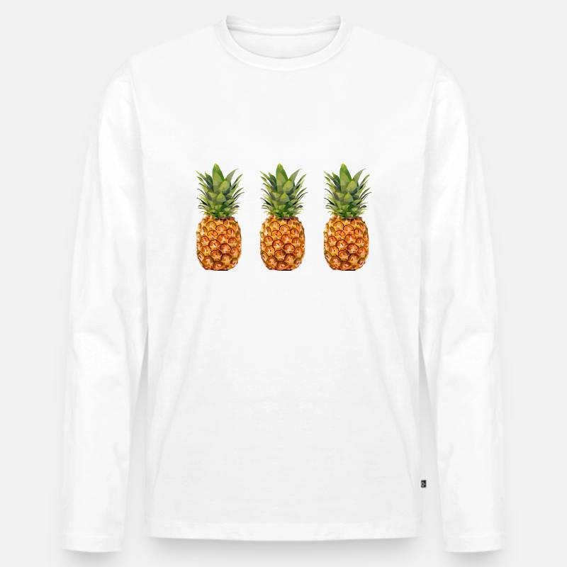 drei Ananas - Männer Premium Bio Langarmshirt - Weiß