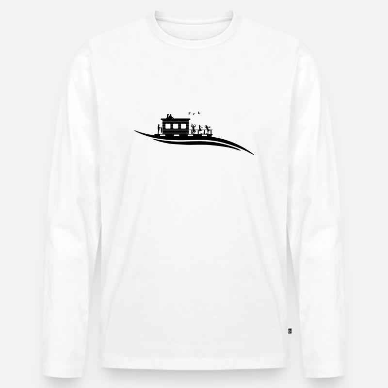 Hausboot Welle - Männer Premium Bio Langarmshirt - Weiß