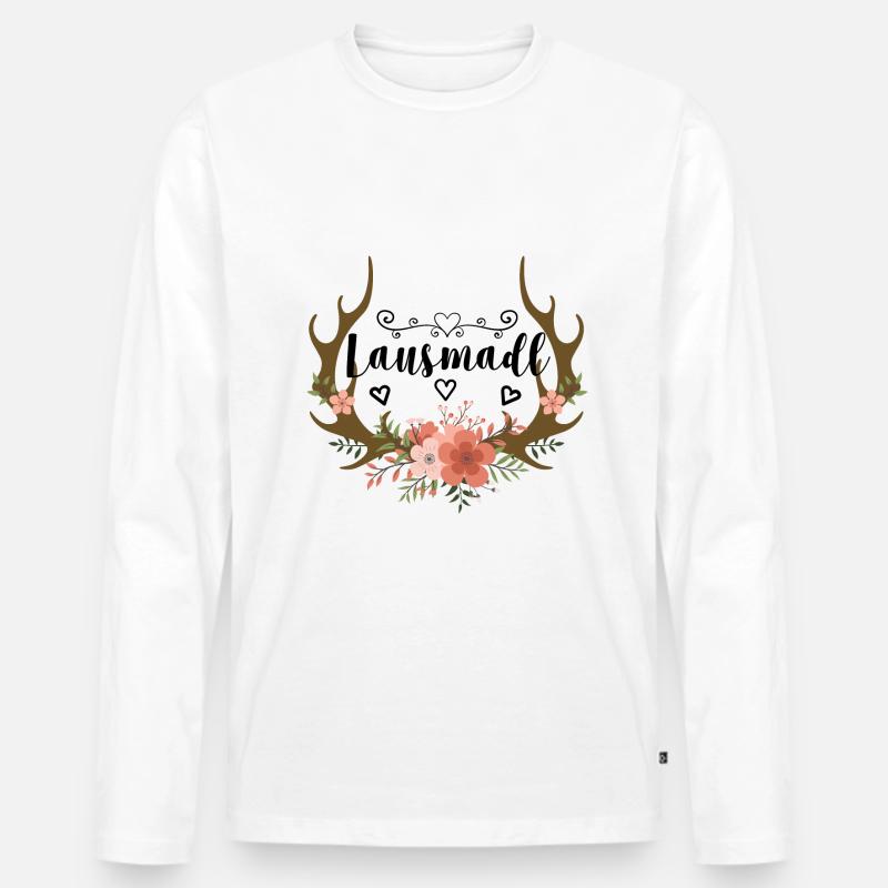 Lausmadl | Trachten Mode Dirndl - Männer Premium Bio Langarmshirt - Weiß