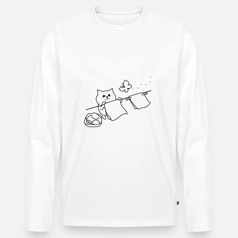 Katze Wäsche - Männer Premium Bio Langarmshirt - Weiß