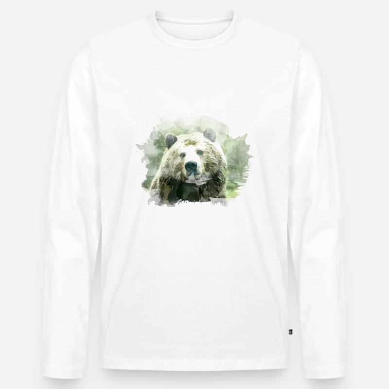 Bär - Männer Premium Bio Langarmshirt - Weiß