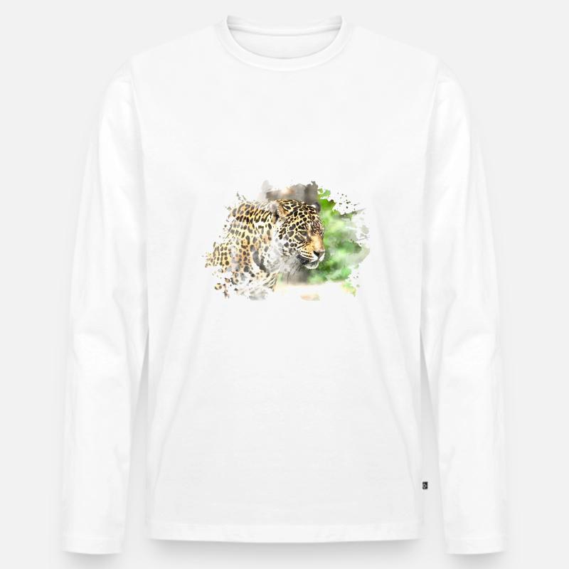 Leopard - Männer Premium Bio Langarmshirt - Weiß