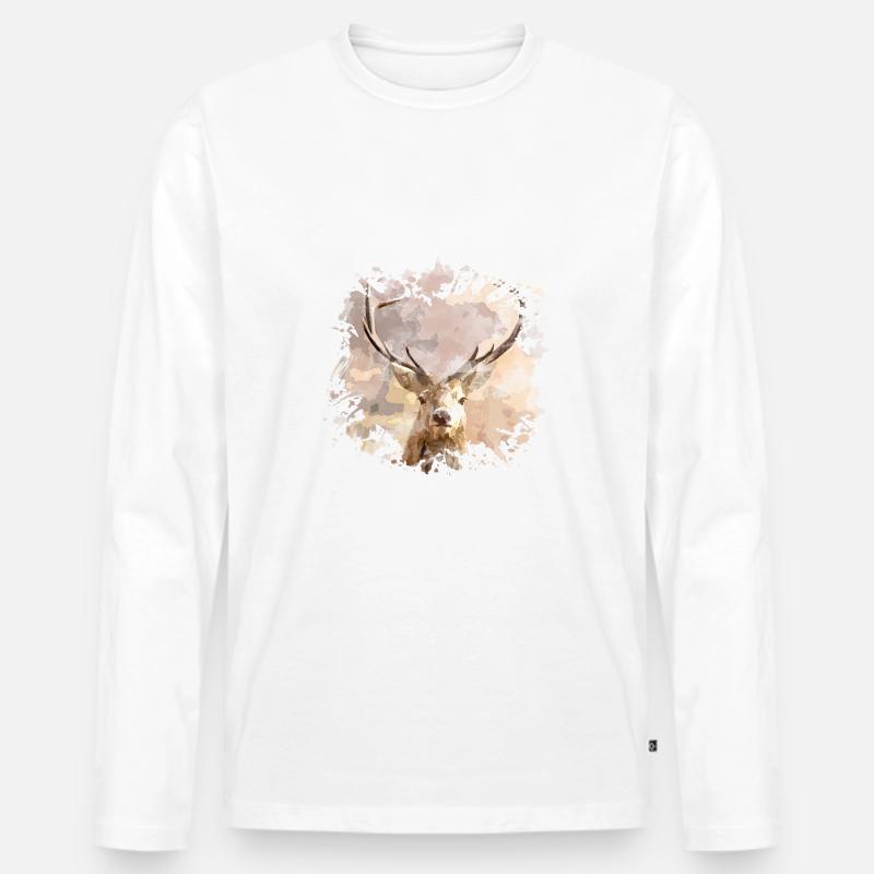 Hirsch - Männer Premium Bio Langarmshirt - Weiß