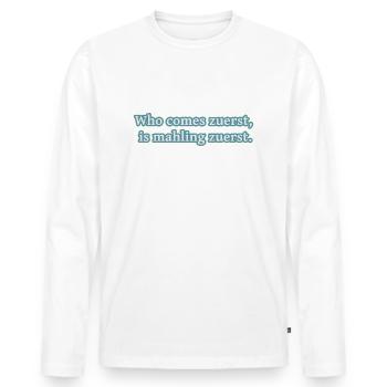 Qui passe en premier - T-shirt manches longues Premium bio Homme - blanc - Devant - Nico (187cm)