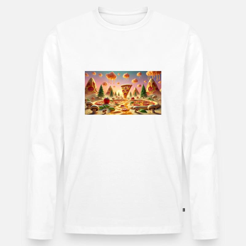 Pizza - Männer Premium Bio Langarmshirt - Weiß