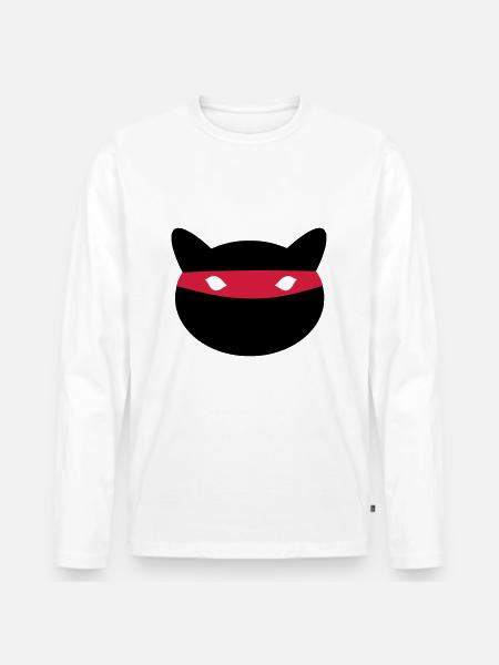 Ninja Katze - Männer Premium Bio Langarmshirt - Weiß