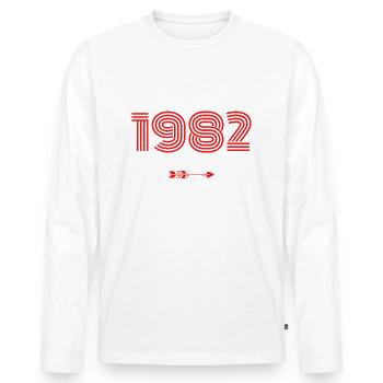 Né en 1982 - T-shirt manches longues Premium bio Homme - blanc - Devant - Nico (187cm)