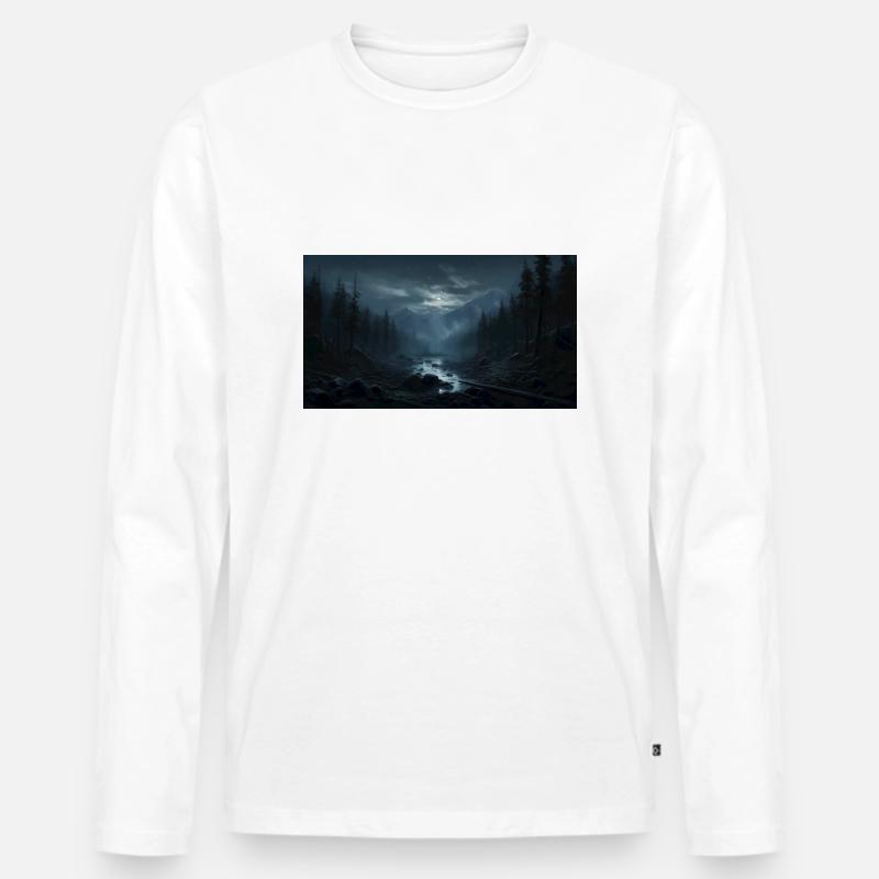 Mountain Scene with a River - Männer Premium Bio Langarmshirt - Weiß