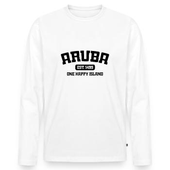 Aruba - Est. 1499 - Dutch Caribbean - Karibik - Männer Premium Bio Langarmshirt - Weiß - Vorne - Nico (187cm)