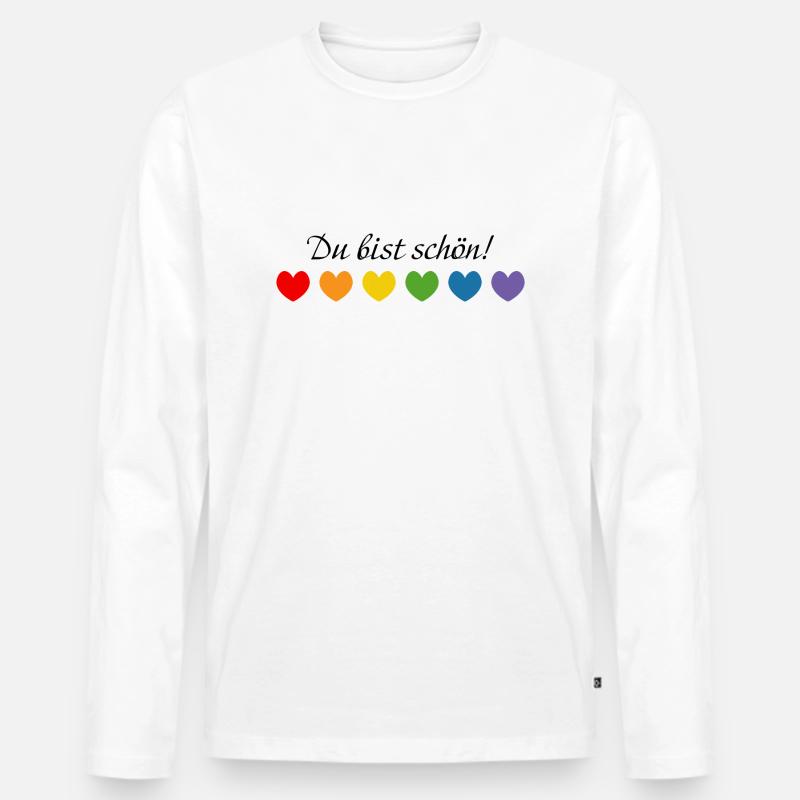 Regenbogenherzchen Du bist schoen - Männer Premium Bio Langarmshirt - Weiß