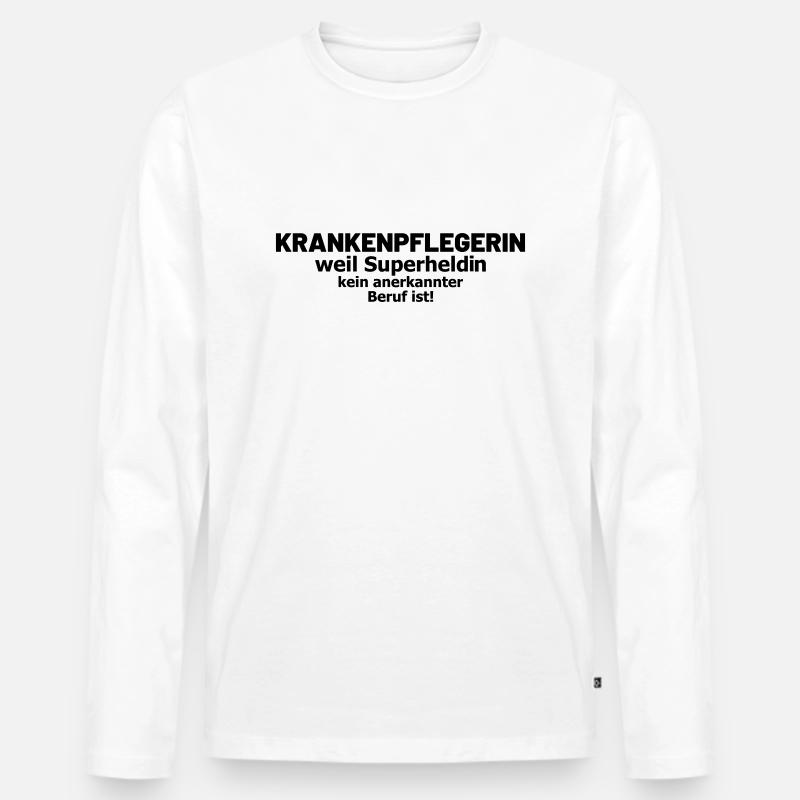 Krankenpflegerin Spruch Superheldin - Männer Premium Bio Langarmshirt - Weiß