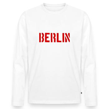 Berlin Slogan - Brandenburger Tor - Alexanderplatz - Männer Premium Bio Langarmshirt - Weiß - Vorne - Nico (187cm)
