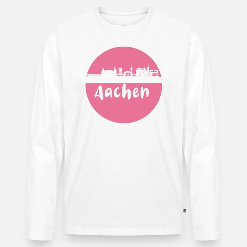 scherenschnitt,aachen,rosa,stadt,skyline - Männer Premium Bio Langarmshirt - Weiß