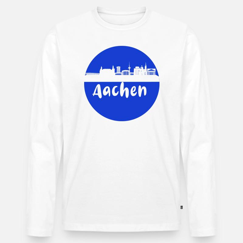 scherenschnitt,aachen,blau,stadt,skyline - Männer Premium Bio Langarmshirt - Weiß