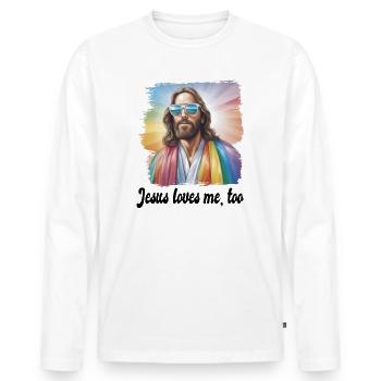 Jesus is proud too pride gay homosexuell Spruch - Männer Premium Bio Langarmshirt - Weiß - Vorne - Nico (187cm)