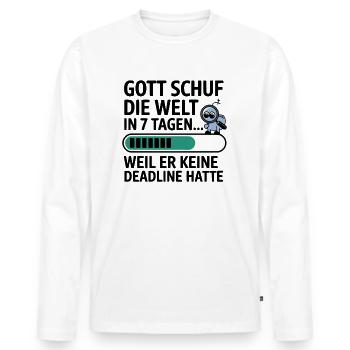 Gott schuf die Welt in 7 Tagen… keine Deadline - Männer Premium Bio Langarmshirt - Weiß - Vorne - Nico (187cm)