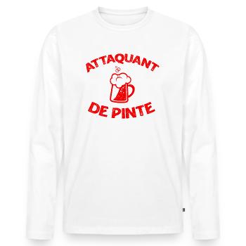 Alcool humour bière - T-shirt manches longues Premium bio Homme - blanc - Devant - Nico (187cm)