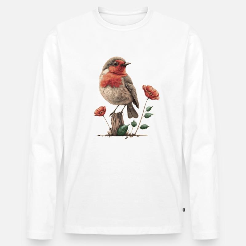 Rotkehlchen - Männer Premium Bio Langarmshirt - Weiß