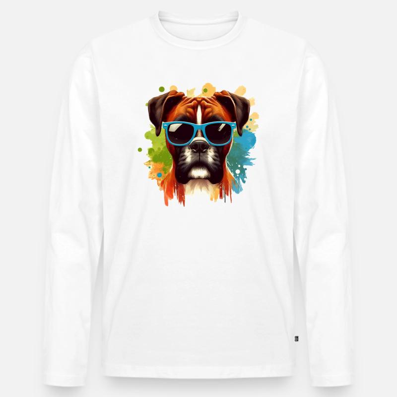 Bunte Boxer-Hund-Splash-Kunst - Männer Premium Bio Langarmshirt - Weiß