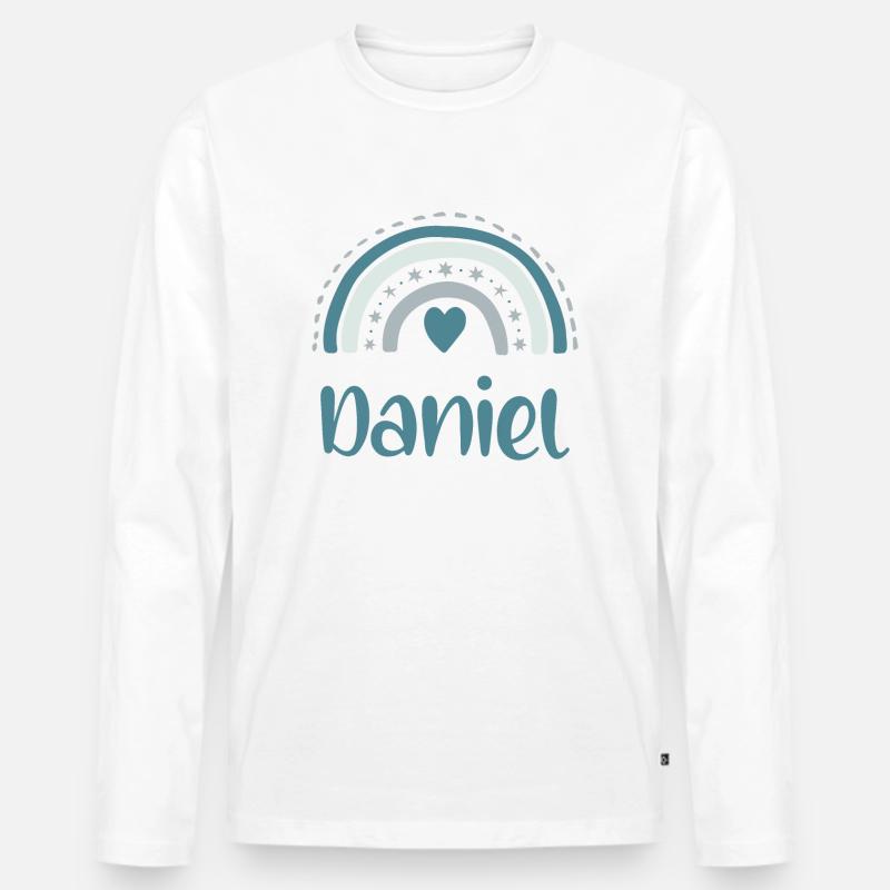 Daniel Name Regenbogen - Männer Premium Bio Langarmshirt - Weiß
