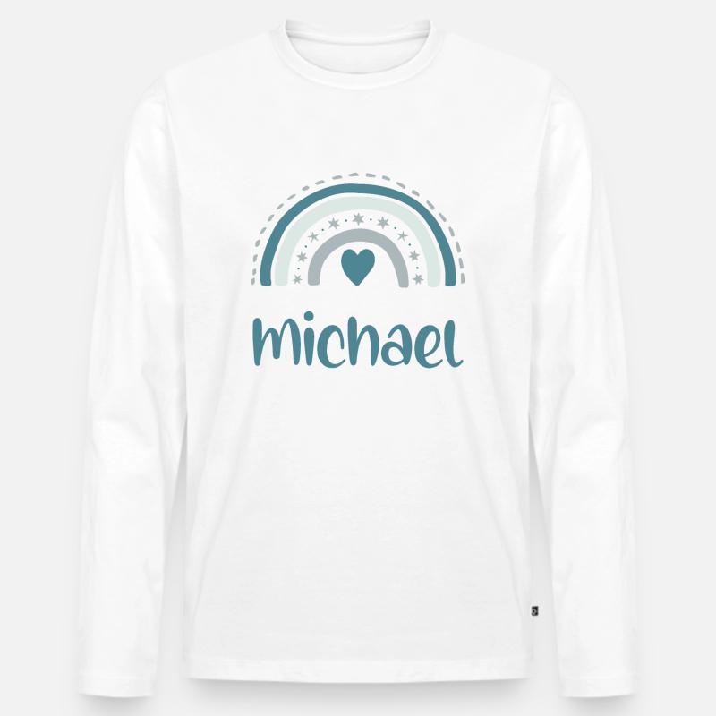 Michael Name Regenbogen - Männer Premium Bio Langarmshirt - Weiß