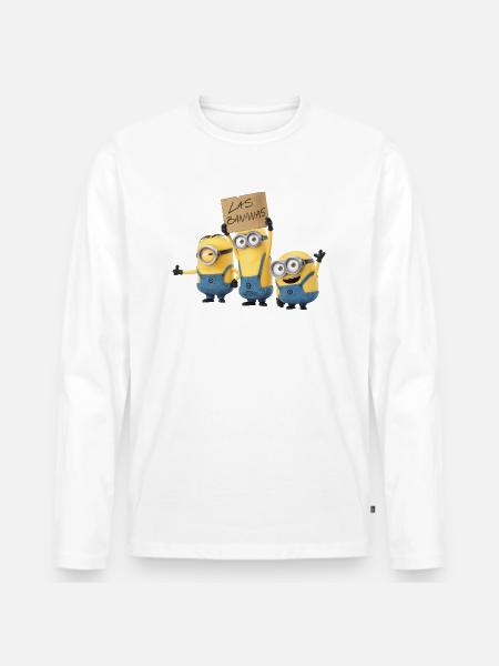Minions Tre muntre håndlangere med skjold - Premium økologisk langærmet T-shirt til mænd - hvid