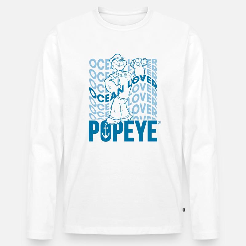 Popeye Wavy Ocean Lover - Männer Premium Bio Langarmshirt - Weiß