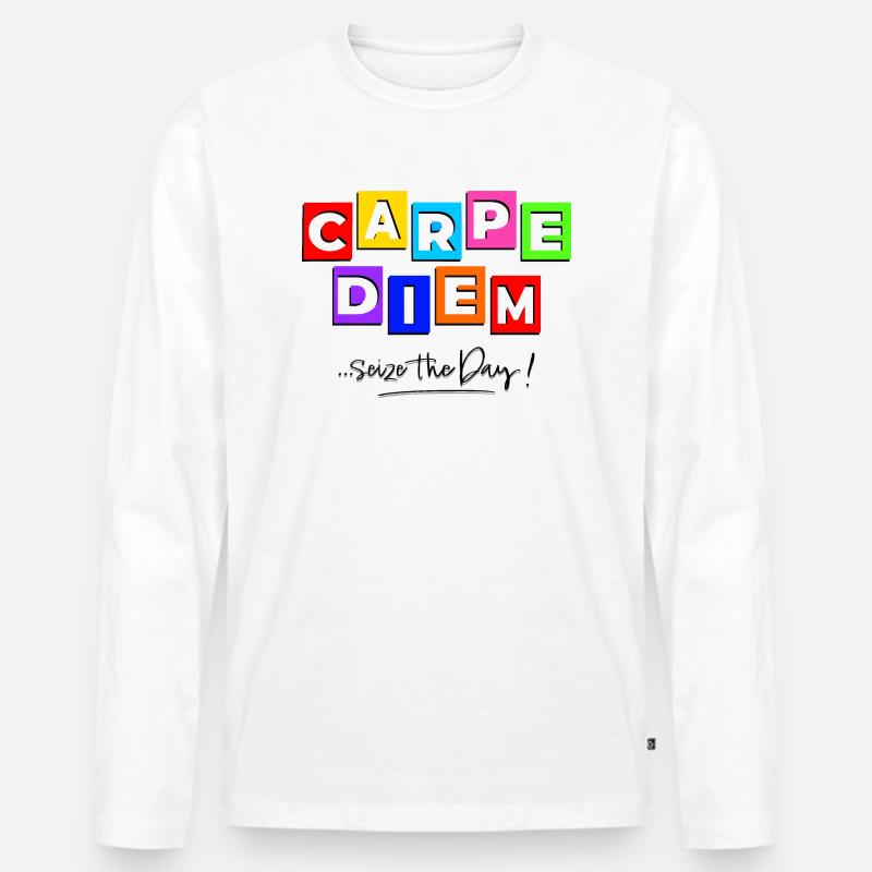 Carpediem im Comic-Stil - Männer Premium Bio Langarmshirt - Weiß