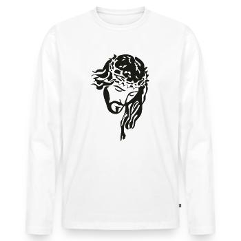 Jésus Christ avec chapelet silhouette marron - T-shirt manches longues Premium bio Homme - blanc - Devant - Nico (187cm)