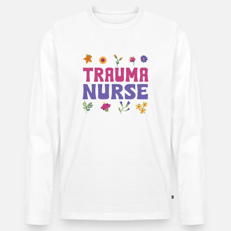 Trauma Krankenschwester Blumen Design - Männer Premium Bio Langarmshirt - Weiß